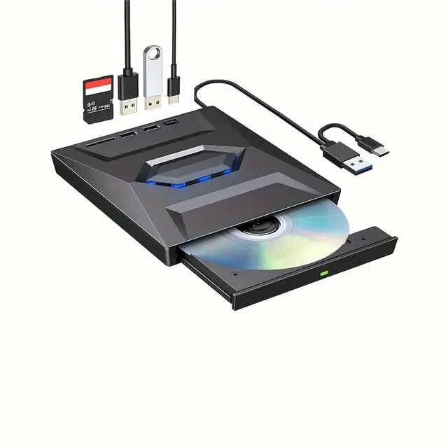 External CD DVD Drive, DVD Player CD Burner with USB 3. 0+2. 0+USB-C Port & SD Card Reader, Portable Disk Drive Writer