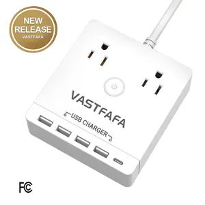Vastfafa Hot US Plug 2AC Outlets Power Extension Socket with 4 USB Power 1 PD Port 20W