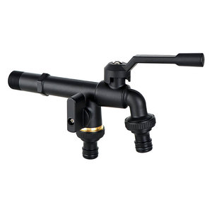 Robinet d'extérieur double tête en cuivre massif, connecteur de tuyau de jardin à une entrée et deux sorties avec poignée à clé, conception durable - Product Image 1