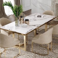 Table de salle à manger européenne en acier inoxydable de conception moderne et simple, lumière, meubles de maison de luxe pour les petites familles, hôtels, mariages
