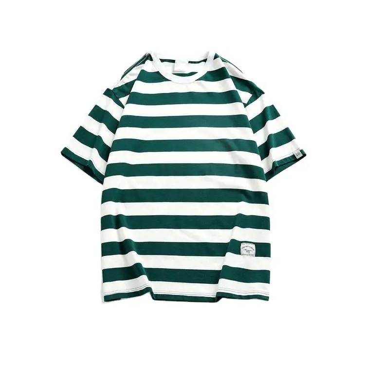 Rundhalsausschnitt horizontale Streifen Tee Übergröße T-Shirt für Herren Kurzarm-T-Shirt einfarbig lässig Großhandel Zwei-Töne-Streifen