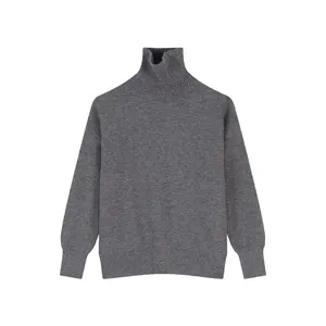 Grosir Sweater Turtleneck wanita rajutan kasmir kustom Sweater wol Jacquard musim dingin desain produsen bordir Logo