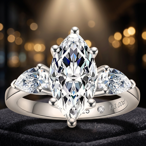 Anillo de Compromiso con Moissanita Corte Marquesa de 1ct, Engaste de Garras, Plata 925 con Baño de Rodio, Joyería Fina Clásica para Mujer - Product Image 3