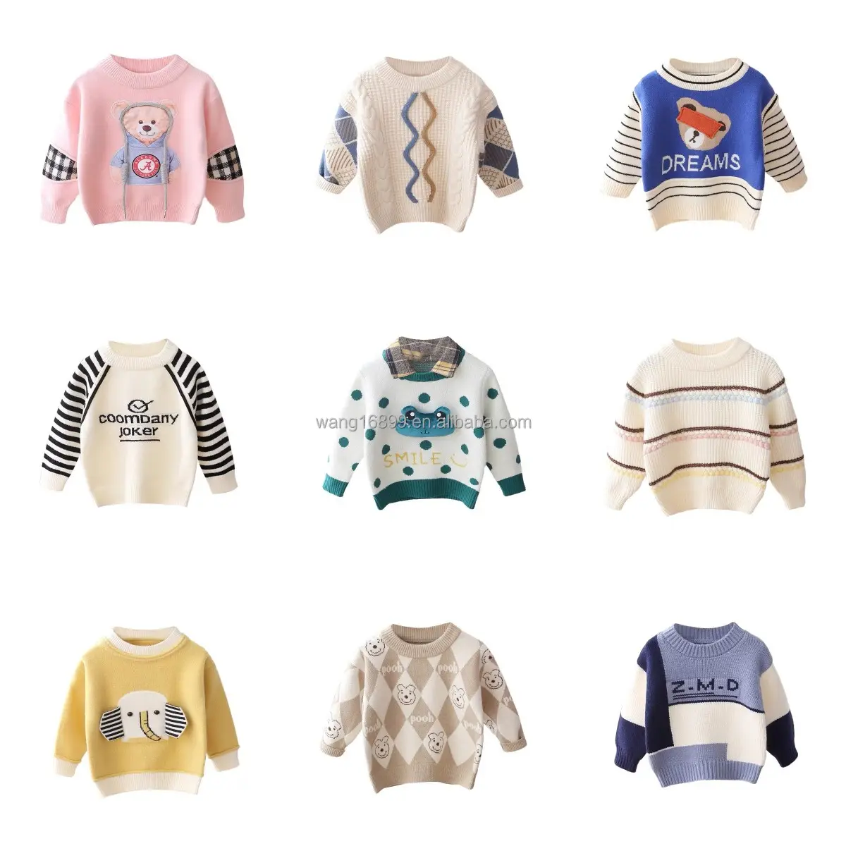 Venta al por mayor Suéteres para niños Suéteres de algodón de buena calidad Diseñado O Cuello de punto para niños Jersey de invierno estándar completo