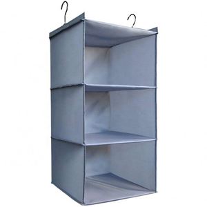 2PCS Detachable 3-<b>Shelf</b> Hanging Closet Organizers, Collapsible Closet Hanging <b>Shelves</b> for Clothes and Shoes, Canvas, Gray - Product Image 1
