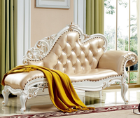 Chaise longue de luxe en bois massif européen avec détails sculptés à la main en cuir véritable, style français, canapé inclinable pour villa