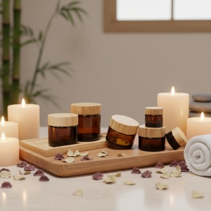 En Stock, Venta al por Mayor, Frascos de Vidrio para Crema Facial de 10g, 15g, 20g, 30g, 50g, Color Negro Mate, Frascos de Vidrio de 2 Oz con Tapa de Plástico con Efecto Madera - Product Image 1