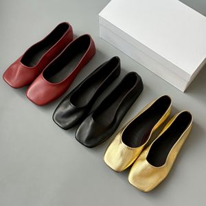Ballerines en cuir véritable à bout carré, chaussures plates à enfiler pour femmes, couleur unie, toutes saisons - Product Image 1