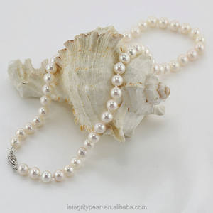 Collar de perlas redondas cultivadas en agua dulce, simple, blanco, grado AA +, 7-8mm - Product Image 2