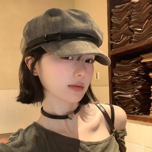 Béret d'hiver rétro japonais en daim PU avec boucle de ceinture <span class=keywords><strong>pour</strong></span> femme, artistique, tendance, respirant, taille ajustable, affine le visage - Product Image 1