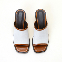 Mules en cuir véritable haut de gamme avec logo personnalisé, nouvelle mode, sandales à bout carré pour femme, chaussures tendance