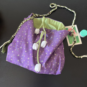 Original Handmade Spring/Summer New Arrival <b>Lilac</b> Color-Block Shoulder <b>Bag</b> Vintage Floral Cotton Crossbody <b>Bag</b> for Women - Product Image 2