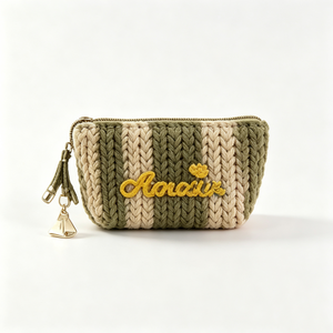 Pochette zippée au crochet personnalisée, porte-monnaie tricoté, trousse de maquillage tissée à la main, petite pochette de rangement en tissu - Product Image 1