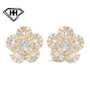 High Quality Mix Moissanite Jewelry 13mm S925 Silver Baguette Princess Round Brilliant Cut Moissanite Cluster Stud Earrings