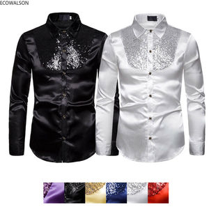 <strong>Men's</strong> Luxury <strong>Sequin</strong> Glitter Shirts New Long Sleeve Satin Shiny Disco Party <strong>Men</strong> Silk Shirt <strong>Top</strong> Stage Dance Nightclub Prom Costume