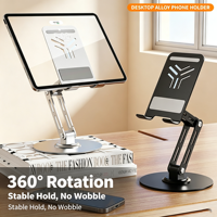 Support de téléphone de bureau en alliage Medal Alloy, rotatif à 360°, avec charnière métallique amortissante, support réglable pour téléphones et tablettes de 4 à 16 pouces