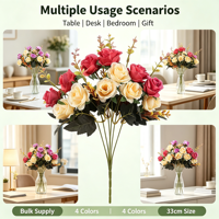 Vente en gros de bouquets de roses artificielles en soie à 12 têtes, bicolores, pour la décoration de la maison, les mariages, la Saint-Valentin, la fête des mères
