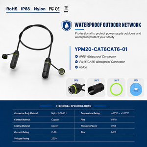 Connecteur RJ45 CAT6 étanche IP68 pour extérieur, câble M20 PA66 Nylon 8 broches, adaptateur de couplage d'extension de réseau Ethernet industriel - Product Image 2