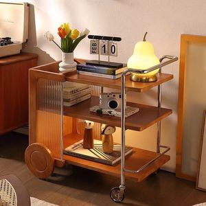 French Retro Style Trolley Storage Unit Wood Mobile Side <b>Table</b> For Living Room Bedroom <b>Study</b> - Product Image 5