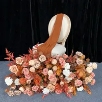 Lujoso Arreglo Floral Personalizable de Rosas de Seda Marrones y Blancas para Decoración de Arco de Boda, Banquete, Sofá, Mesa y Bola de Flores