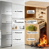 Armoire de cuisine en acier inoxydable pour la maison, design moderne, antirouille, imperméable, durable, facile à nettoyer