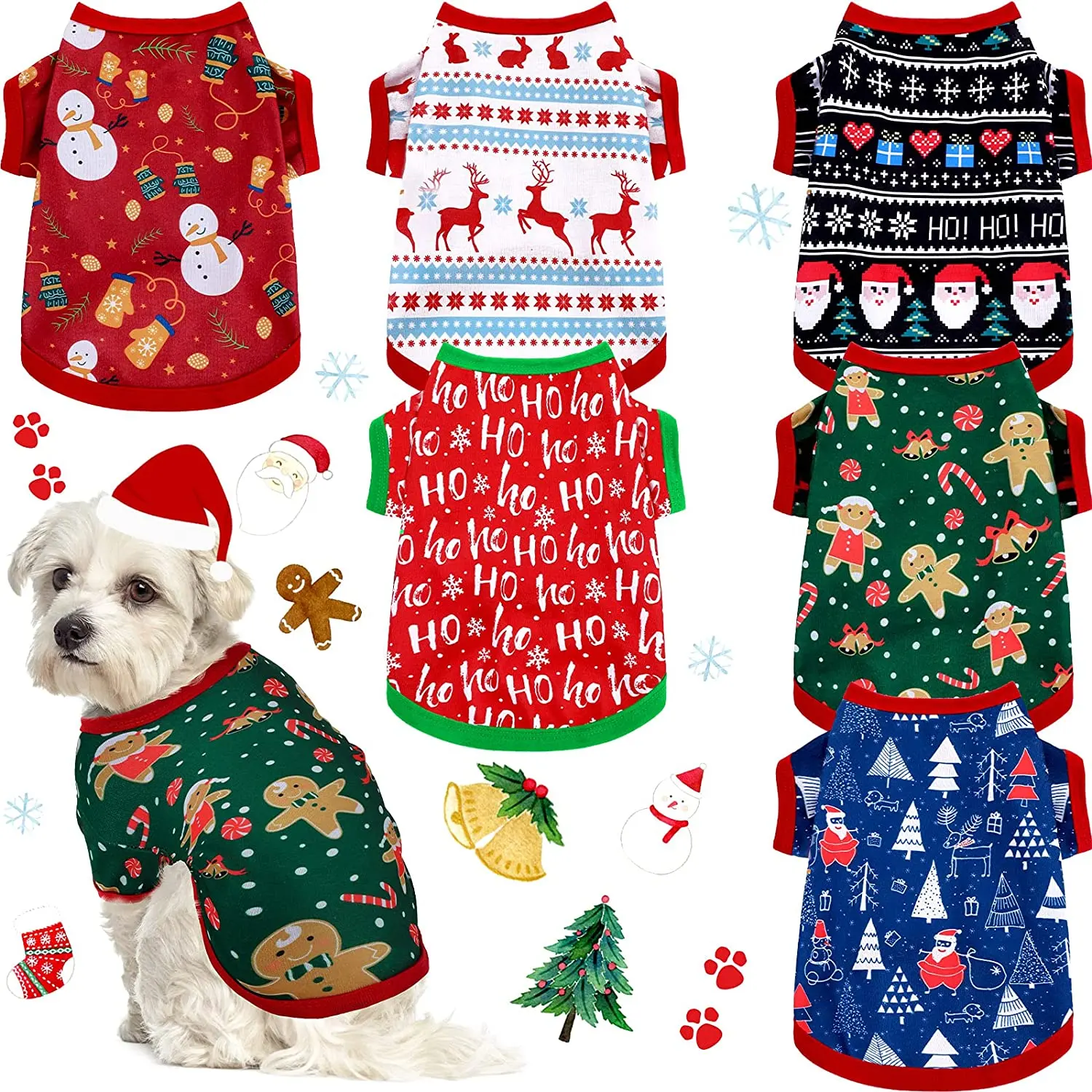 Ropa de Navidad para perro, camisas transpirables para cachorro, chaleco estampado de Navidad, muñeco de nieve, Reno, Papá Noel, camisetas para perro