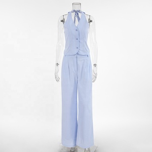 Nouvelle Collection Été 2026 : <span class=keywords><strong>Gilet</strong></span> Élégant <span class=keywords><strong>Sans</strong></span> Manches en Coton et Lin Bleu pour <span class=keywords><strong>Femme</strong></span> - Product Image 2