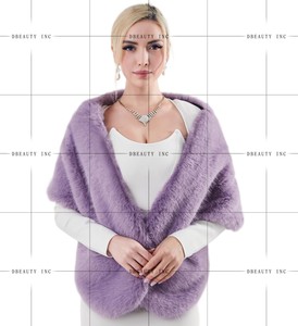 Women's Faux Fox Fur Shawl Wrap Elegant Winter Cape for Wedding & <b>Evening</b> Parties, Medium Length, Solid Color, Breathable & Eco- - Product Image 5