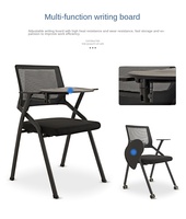 Chaise de formation moderne pliable et empilable en maille avec tableau d'écriture, chaise de bureau ergonomique pour visiteurs, accoudoirs fixes, cadre métallique, pour personnel