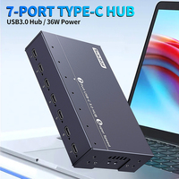 Sipolar A-173C Hub USB C 3.0 de 7 Puertos con Adaptador de Corriente, Estación de Carga Rápida para Teléfonos