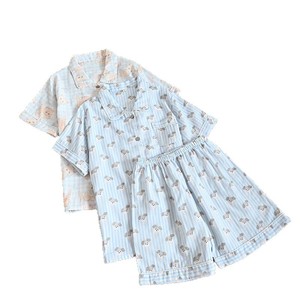 Femmes décontracté été dessin animé imprimé pyjamas costume respirant coton à manches courtes pantalon Shorts taille élastique avant Logo vêtements <span class=keywords><strong>de</strong></span> maison - Product Image 5