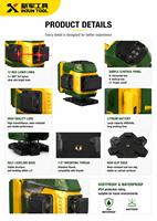 Niveau laser rouge de qualité industrielle XINJUN MX2-12, portée 100 pieds, auto-nivelant, 4x360 degrés, 16 lignes croisées, étanche IP54, batterie Li-Ion