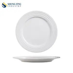 Shengjing Linha Branco Redondo Cerâmica Logotipo Personalizado Restaurante Hotel Placas Pratos De Porcelana Para Restauração