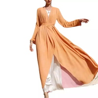 Nouvelles Collections 2026 : Abaya Longue en Chiffon Tissé Uni Réversible, Manches Longues, pour Femme Musulmane – Robe d'Été
