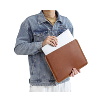 Carpeta de documentos A4 de cuero genuino y funda delgada para computadora portátil MacBook Soporte de 14 pulgadas Producto de archivo conveniente