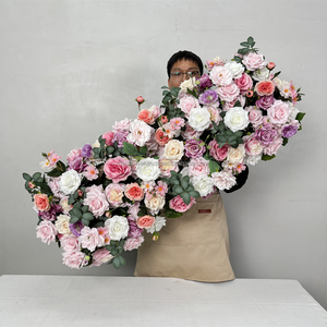 DKB Usine de fleurs artificielles, vente en gros, chemin de table en fleurs roses faites à la main, 170 cm, soie, décoration pour la fête des mères, mariage, style moderne - Product Image 1
