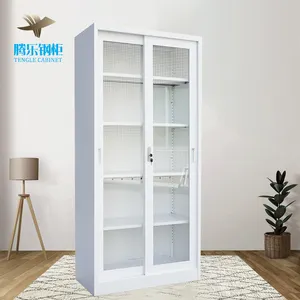 Guangzhou desain baru putih pintu geser kabinet arsip pintu kaca kabinet arsip penyimpanan logam kabinet dengan dia dapat disesuaikan