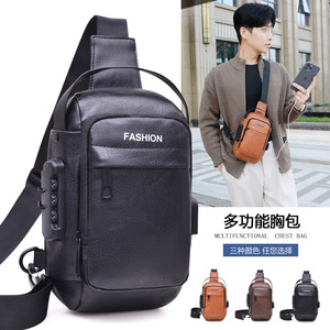Men's Chest Bag Crossbody Bag Multi Functional Waterproof USB Port Leisure Travel Spring 2025 Classic Black - Product Image 3
