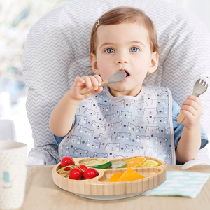 Fancy Cartoon Animal Design Wooden Dinner Children Kids <b>Baby</b> Bamboo Bowl <b>Plate</b> Feeding <b>Set</b> With Silicone Suction - Product Image 6