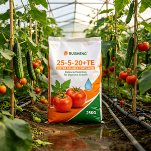 Fertilizante NPK 25-5-20 +TE soluble en agua al por mayor <span class=keywords><strong>para</strong></span> riego por goteo, pulverización <span class=keywords><strong>foliar</strong></span>, invernadero y césped. MOQ 1000kg - Product Image 1