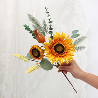 Tige de tournesol artificielle, fleur d'automne artificielle avec eucalyptus pour la décoration de table de Noël, directement de l'usine