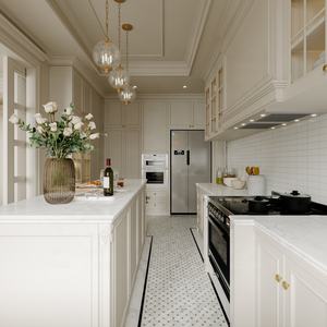 Meuble de cuisine en chêne <span class=keywords><strong>blanc</strong></span> massif, sur mesure, avec insert cerused extensible et organisateur en bois massif - Product Image 1