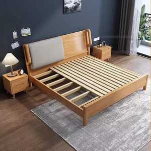 Nordic Modern Minimalist Solid Wood <b>Bed</b> 1.8M Platform <b>Soft</b> Headboard Bedroom Furniture - Product Image 4