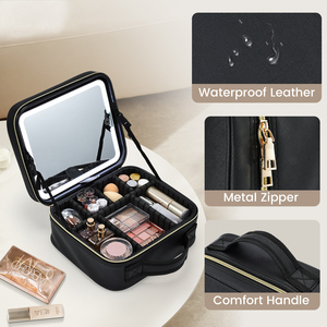Cosmetic Train <b>Case</b> with Light up Mirror Large <b>Makeup</b> Bag with Adjustable Dividers Brush Holder Traveling Beauty Artist Bag - Product Image 5