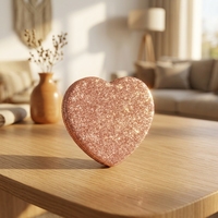 Miroir de maquillage pliable en forme de cœur, miroir de voyage, miroir de vanité, rose pailleté, double face, ensemble de pinceaux