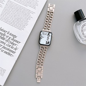 สายโซ่ยีนส์ผู้ชายใหม่ตาข่ายบางสามสี,สายนาฬิกาอัจฉริยะสีแสงดาวโลหะสแตนเลสสตีลสำหรับ Apple Watch ซีรีส์ - Product Image 5