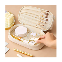 Trousse de Maquillage Double Couche Transparente Imperméable avec Fermeture Éclair Grande Capacité Organisateur Cosmétique Poignée Souple pour Femme Voyage