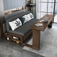 Sofá Cama Convertible de Madera Multifuncional Reclinable Moderno con Amplios Cajones de Almacenamiento y Tapicería de Tela para Sala de Estar