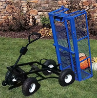 Chariot de jardin robuste en fonte, pliable, pneumatique 3.50-4, chariot à main à quatre roues, plateforme en maille, outils OEM, charge 250 kg