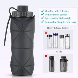 Botella de Agua Plegable de Silicona Ecológica de Gran Capacidad de 600 ml, Portátil, Telescópica, para Campamento, Deportes al Aire Libre, Apta para Lavavajillas - Product Image 4